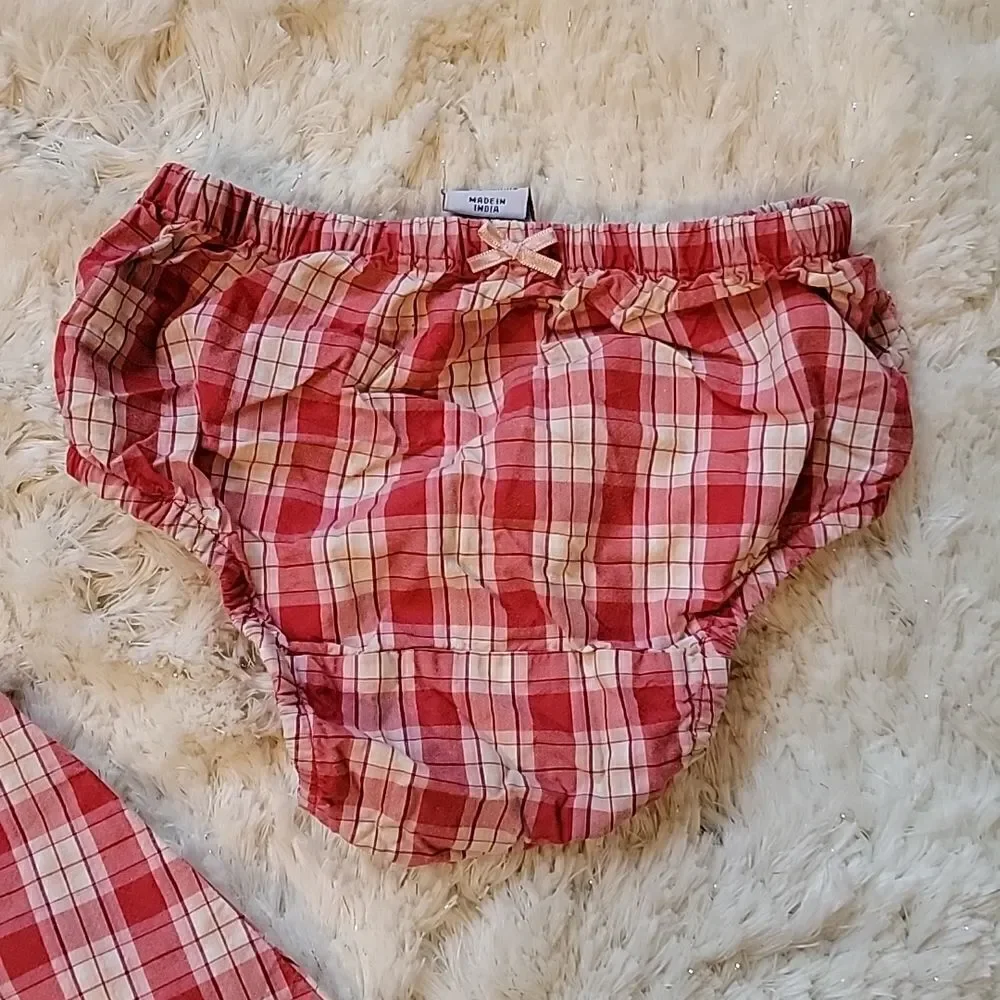Baby GAP 2-PIECE RED AND WHITE PLAID SUN DRESS WITH BLOOMERS, SIZE 12-18 MONTHS